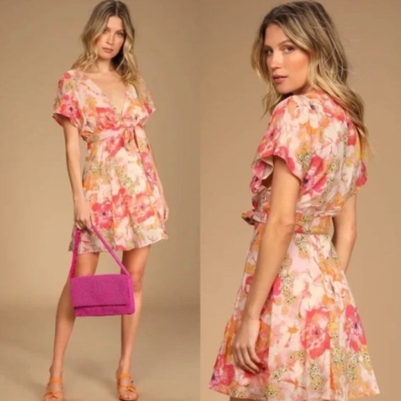 Free People Freddy Fairy Romantic Whimsical BoHo Floral Tie Mini Dress NWT